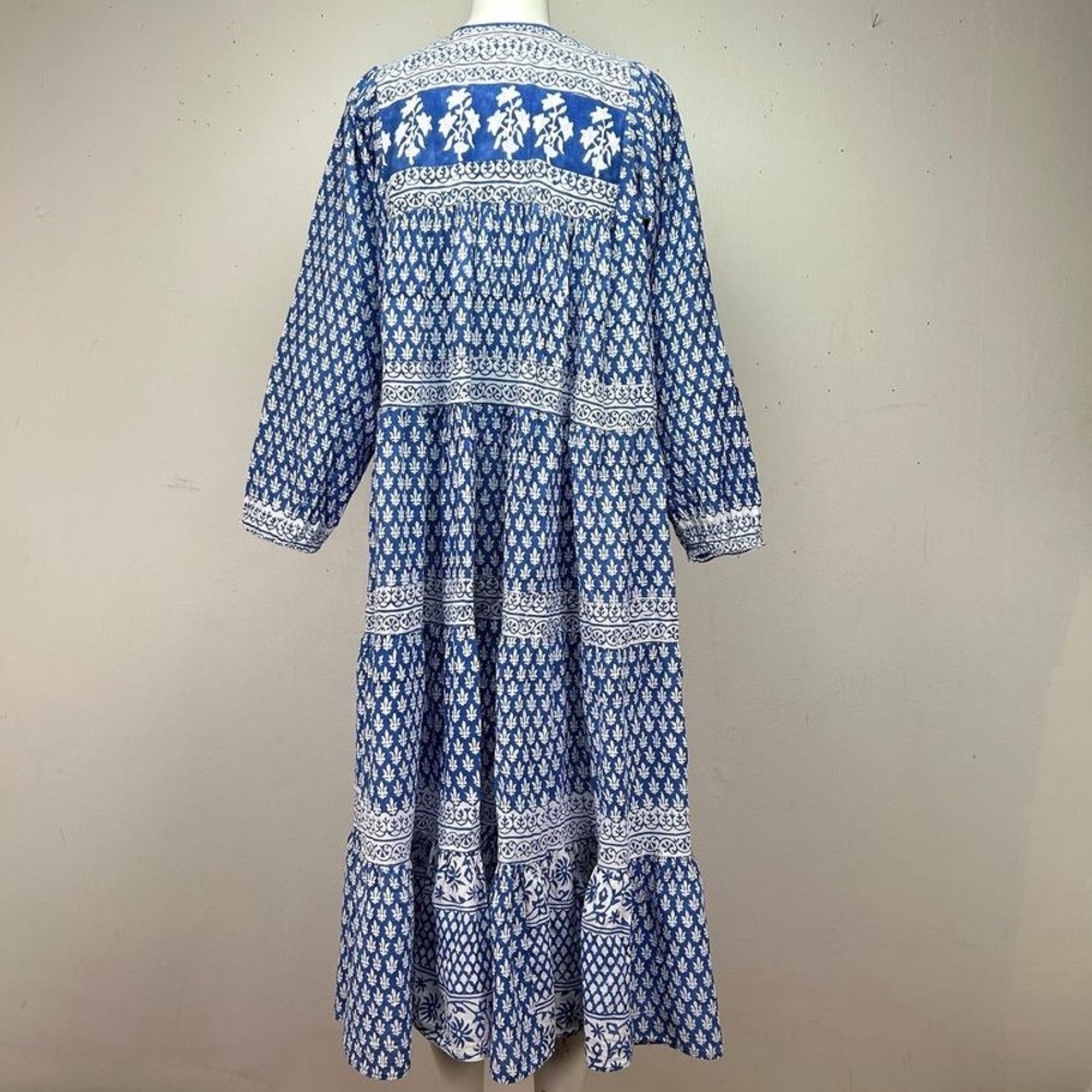 Vintage 70s Indian Cotton Black and White Block Print Dress - Picture 6 of 10